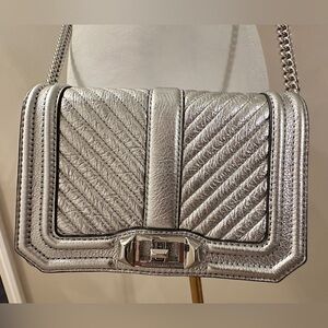 Rebecca Minkoff Small Love Chevron Quilted Leather Crossbody Bag Silver